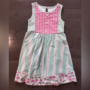 SweetHoney Pink & Mint Striped Cherry-Trim Dress